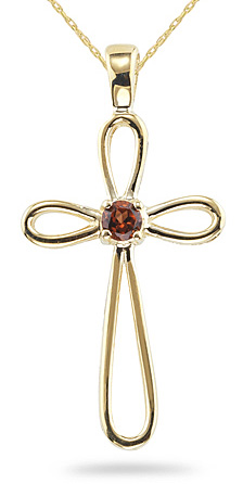 Garnet Cross Pendant, 14K Yellow Gold