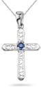 14K White Gold and Sapphire Cross Pendant
