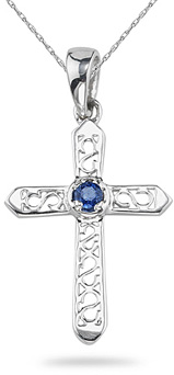 14K White Gold and Sapphire Cross Pendant