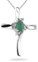 Emerald and Diamond Cross Pendant, 14K White Gold
