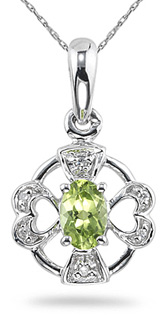 Peridot and Diamond Heart Cross Pendant, 14K White Gold