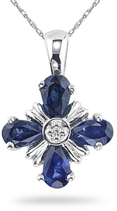 Sapphire and Diamond Cross Pendant, 14K White Gold