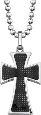 Black Carbon Fiber and Stainless Steel Ancient Cross Pendant