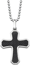 Black Carbon Fiber and Stainless Steel Cross Pendant