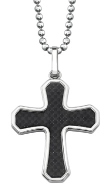 Black Carbon Fiber and Stainless Steel Cross Pendant