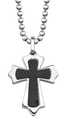 Black Carbon Fiber Stainless Steel Antiquity Cross Pendant