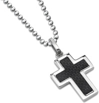 Black Carbon Fiber Stainless Steel Cross Pendant