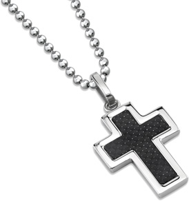 Black Carbon Fiber Stainless Steel Cross Pendant