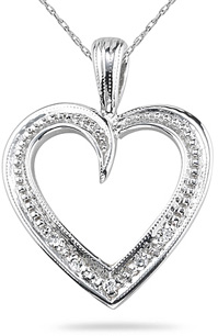 Diamond Heart Pendant, 14K White Gold