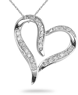 Diamond Heart Pendant, 14K White Gold