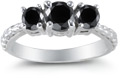 1 Carat Three Stone Black Diamond Ring