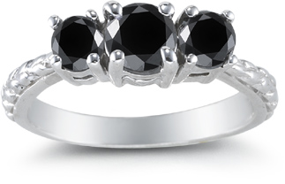1 Carat Three Stone Black Diamond Ring