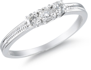 Three Stone Diamond Ring, 14K White Gold