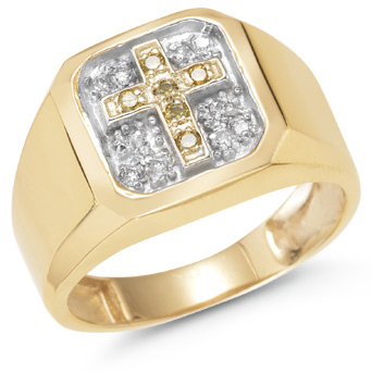 Champagne Diamond Cross Ring, 14K Gold