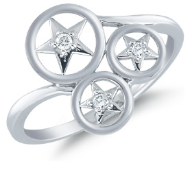 Three Star Diamond Ring, 14K White Gold