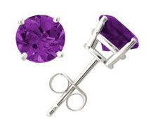 Amethyst Stud Earrings, 14K White Gold