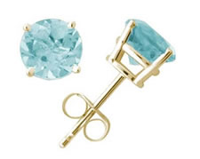 Aquamarine Stud Earrings, 14K Yellow Gold