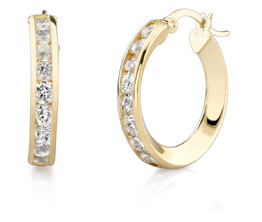CZ Hoop Earrings, 3/4", 14K Gold