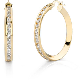 CZ Hoop Earrings, 1 1/4