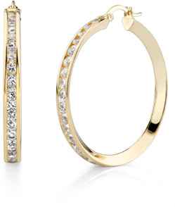 CZ Hoop Earrings, 1 1/2