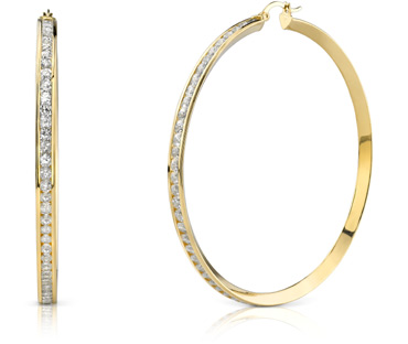 CZ Hoop Earrings, 2 1/4
