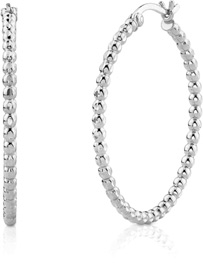 Beaded Hoop Earrings, 14K White Gold