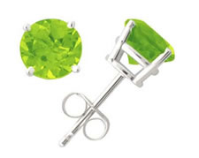 Peridot Stud Earrings, 14K White Gold