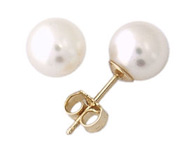 6 - 6.5 MM Cultuered Round Pearl Stud Earrings, 14K Yellow Gold