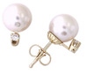 8 - 8.5 MM Cultured Pearl and .10 Carat Diamond Stud Earrings, 14K Yellow Gold