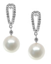 Natural Fresh Water Pearl and Diamond Drop Earrings, 14K White Gold