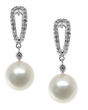 Natural Fresh Water Pearl and Diamond Drop Earrings, 14K White Gold