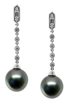 Natural Black and Tahitian Pearl & Diamond Drop Earrings, 18K White Gold