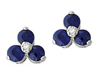 Sapphire and Diamond Three Stone Flower Earrings, 10K White Gold