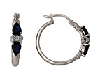 Sapphire and Diamond Hoop Earrings, 14K White Gold