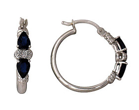 Sapphire and Diamond Hoop Earrings, 14K White Gold