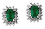 Diamond and Emerald Flower Earrings, 14K White Gold