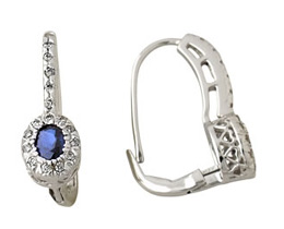 Sapphire Lever-Back Earrings, 14K White Gold