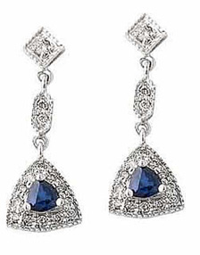 Sapphire and Diamond Dangle Earrings, 14K White Gold