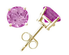 Pink Sapphire Stud Earrings, 14K Yellow Gold
