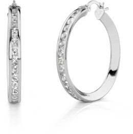 CZ Hoop Earrings, 1 1/4