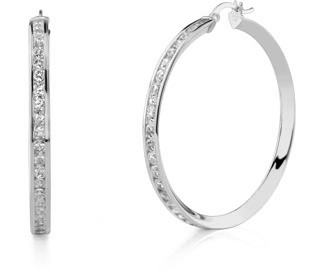 CZ Hoop Earrings, 1 3/4