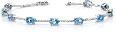 5.13 Carat Blue Topaz and Diamond Bracelet, 14K White Gold