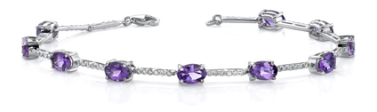 3.75 Carat Amethyst Gemstone and Diamond Bracelet, 18K White Gold