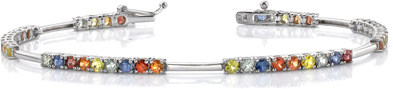Multi-Color Sapphire Gemstone Bracelet, 18K White Gold