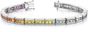 10.49 Carat Multi-Color Sapphire Princess-Cut Rainbow Bracelet