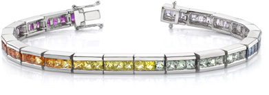 10.49 Carat Multi-Color Sapphire Princess-Cut Rainbow Bracelet