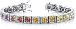 Princess Cut 8.33 Carat Multi-Color Sapphire Rainbow Bracelet