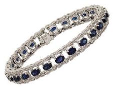 14K White Gold Sapphire and Diamond White Antique Bracelet