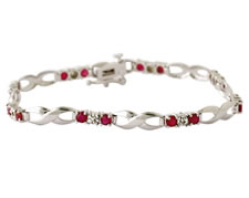 14K White Gold Diamond and Ruby Ribbon Bracelet