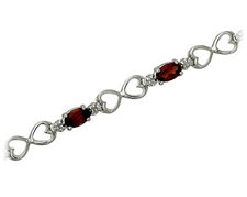 14K White Gold Garnet and Diamond Heart Bracelet